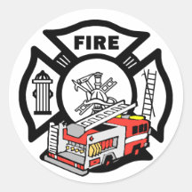 Camion de pompiers rouge adhésifs ronds