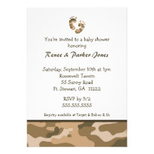 Camo Army Brown Baby Feet Shower Invitation