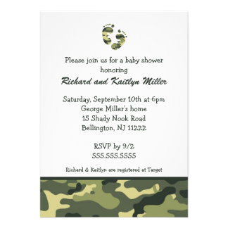 Camo Army Green Baby Feet Shower Invitation