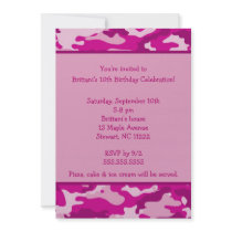 Camo Hot Pink Birthday party invitation