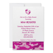 Camo Hot Pink Feet Baby Shower Invitation