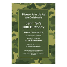 Camo Military Theme Birthday Party Invites