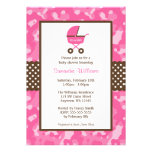 Camo Pink Brown Carriage Dots Baby Shower Invitation