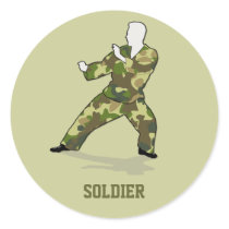 Camo Soldier In Black Green Khaki Badge Sticker