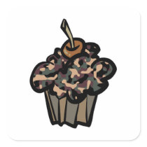 camouflage cupcake square stickers