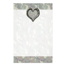 Camouflage Woodland Forest Heart on Camo Custom Stationery
