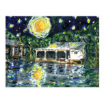 Camp de rivière de nuit étoilée carte postale