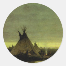Camp indien à l'aube par Jules Tavernier Autocollant
