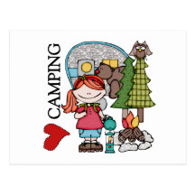 Camping rouge d'amour de la fille I de cheveux Cartes Postales
