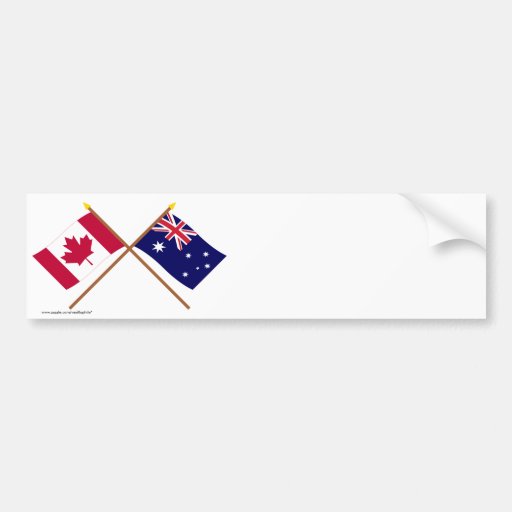Canada and Australia Crossed Flags Bumper Stickers