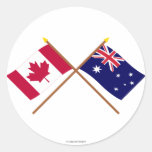 Canada and Australia Crossed Flags Round Stickers