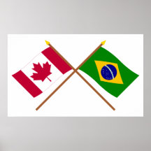 Canada and Brazil Crossed Flags Print