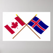 Canada and Iceland Crossed Flags Posters