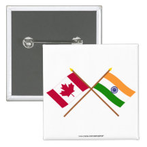 Canada and India Crossed Flags Pinback Buttons