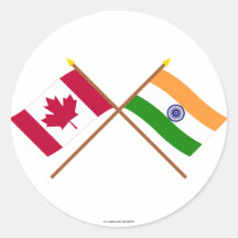 Canada and India Crossed Flags Sticker