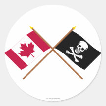 Canada and Pirate Crossed Flags Round Sticker