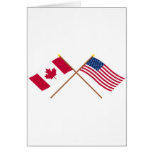 Canada and the United States Crossed Flags Greeting Cards