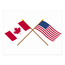 Canada and the United States Crossed Flags Post Card