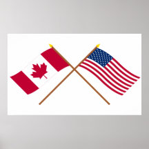 Canada and the United States Crossed Flags Print