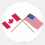 Canada and the United States Crossed Flags Round Sticker