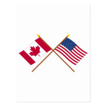 Canada and United States Crossed Flags Post Card