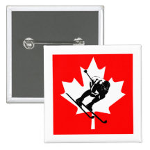 Canada flag downhill skier pinback button