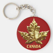 Canada Souvenir Key Chain Gold Chrome Maple Leaf