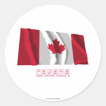 Canada Waving Flag with Name Round Stickers