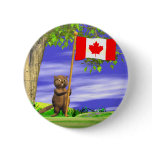 Canadian Beaver and Flag Pinback Button