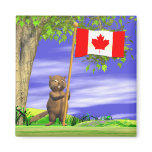 Canadian Beaver and Flag Fridge Magnet