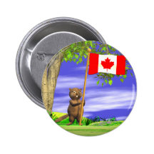 Canadian Beaver and Flag Pinback Button