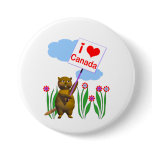 Canadian Beaver Loves Canada Pinback Button