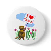 Canadian Beaver Loves Canada Pinback Button