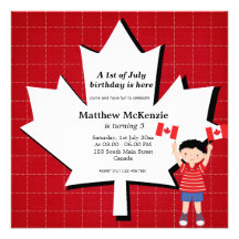 Canadian birthday boy personalized invites