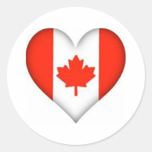 Canadian Flag Heart Round Stickers