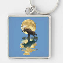 Canadian Moose & Moon Wildlife Animal Key Chains