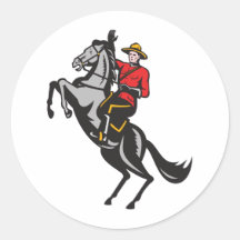 Canadian Mounted Police Mountie Riding Horse Round Stickers