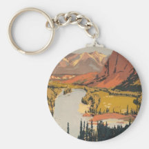 Canadian Rockies Travel Poster Key Fob Keychains