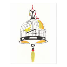 Canary in Asian Birdcage Postcards