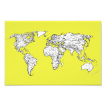 canary yellow atlas world map art photo