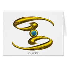 CANCER Blue Opal & Gold  Zodiac Birthday Greeting Card