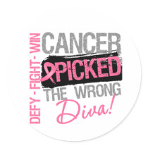 Cancer Picked The Wrong Diva - Breast Cancer Round Stickers