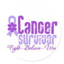 Cancer Survivor Lavender Flower Ribbon Round Stickers