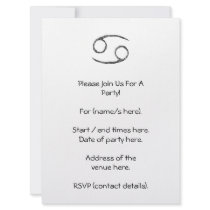Cancer. Zodiac Astrology Sign. Black. Invites