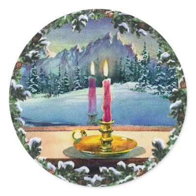 CANDLE & WREATH by SHARON SHARPE Round Sticker by sharonsharpe