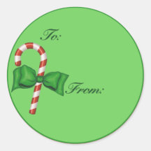 Candy Cane Gift Tag Round Sticker