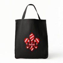 Candy Cane Holiday Fleur de lis Tote Bag