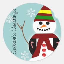 Candy Cane Snowman Christmas Stickers