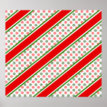 Candy cane stripes with red green snowflakes poster
