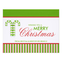Candy Canes green flat Christmas Card Personalized Announcement